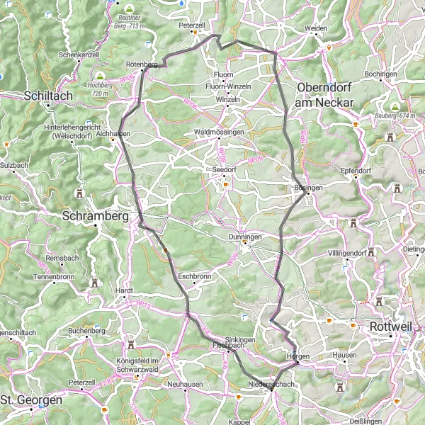 Karten-Miniaturansicht der Radinspiration "Road Adventure durch Eschbronn und Aichhalden" in Freiburg, Germany. Erstellt vom Tarmacs.app-Routenplaner für Radtouren