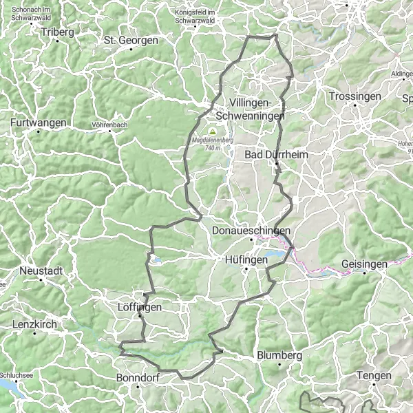 Map miniature of "Ultimate Road Cycling Adventure to Obereschach" cycling inspiration in Freiburg, Germany. Generated by Tarmacs.app cycling route planner