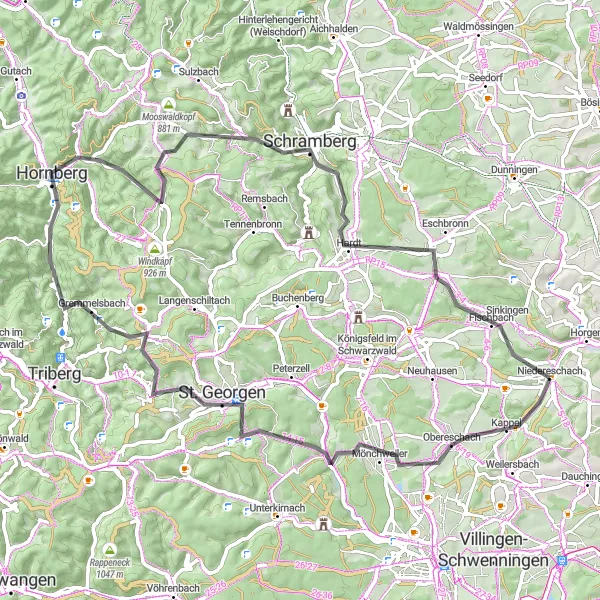 Map miniature of "Challenging Road Cycling Route to St. Georgen" cycling inspiration in Freiburg, Germany. Generated by Tarmacs.app cycling route planner
