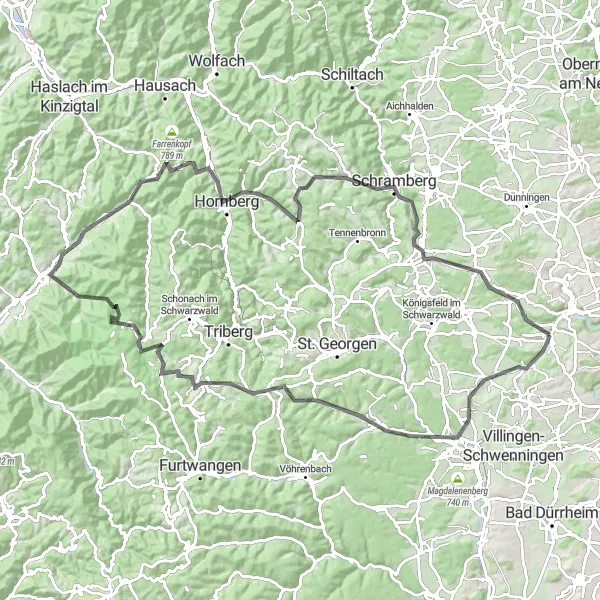 Map miniature of "Katzenstein and Elzach Adventure" cycling inspiration in Freiburg, Germany. Generated by Tarmacs.app cycling route planner