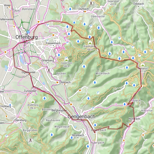 Karten-Miniaturansicht der Radinspiration "Abenteuertour Gengenbach - Offenburg" in Freiburg, Germany. Erstellt vom Tarmacs.app-Routenplaner für Radtouren