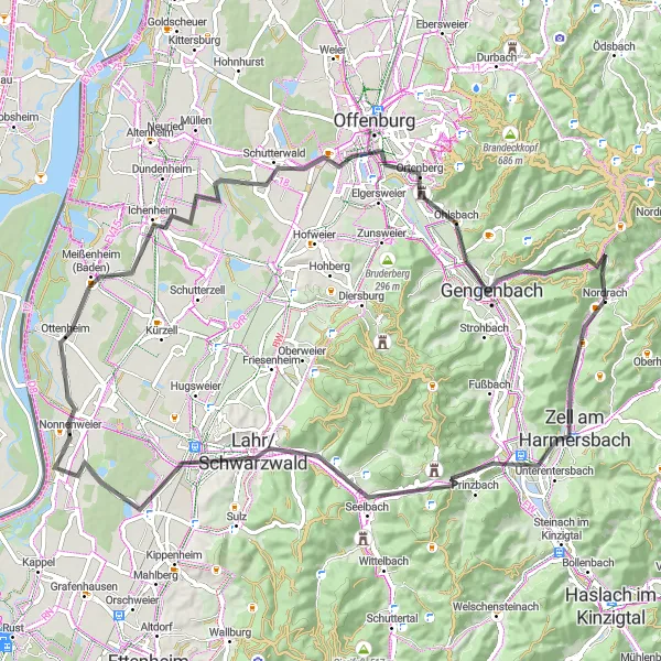 Map miniature of "The Road to Biberach" cycling inspiration in Freiburg, Germany. Generated by Tarmacs.app cycling route planner