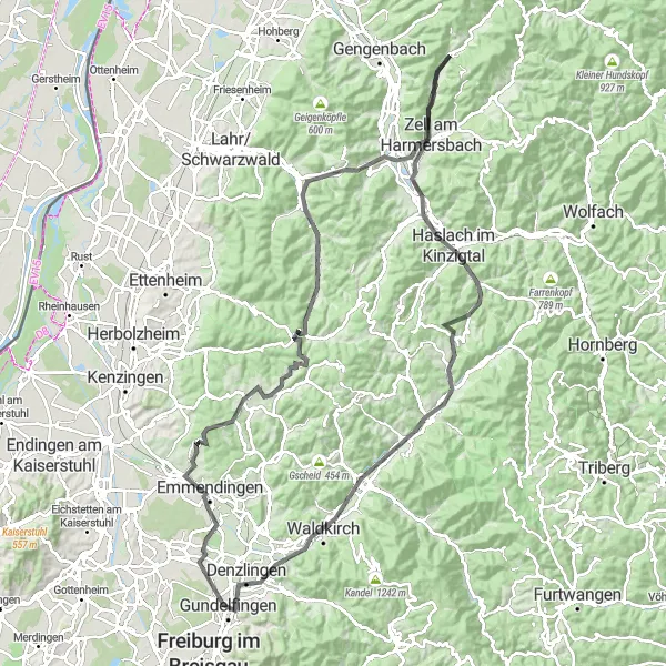 Map miniature of "The Kinzigtal Adventure" cycling inspiration in Freiburg, Germany. Generated by Tarmacs.app cycling route planner