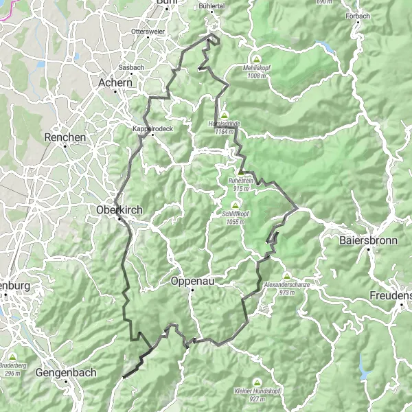 Map miniature of "The Ultimate Climbing Challenge" cycling inspiration in Freiburg, Germany. Generated by Tarmacs.app cycling route planner