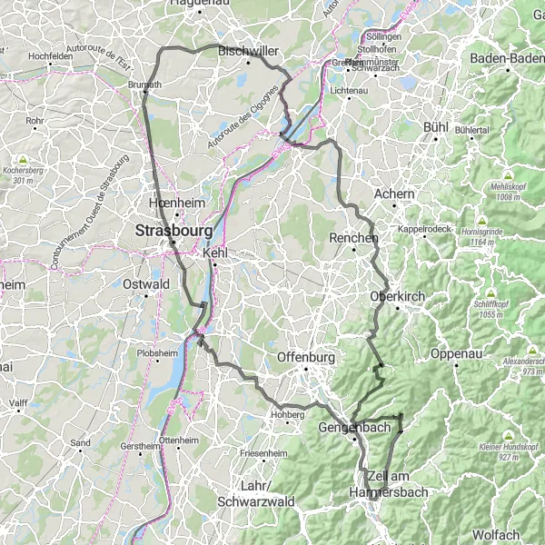 Map miniature of "Nordrach Road Epic" cycling inspiration in Freiburg, Germany. Generated by Tarmacs.app cycling route planner