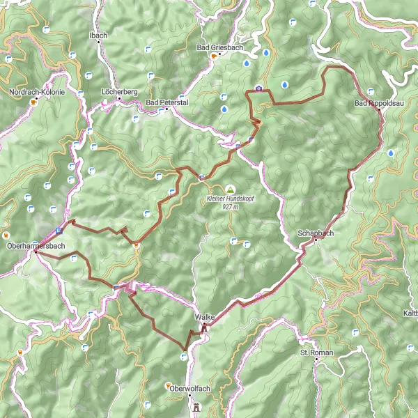 Karten-Miniaturansicht der Radinspiration "Wasserfälle und Burgruinen" in Freiburg, Germany. Erstellt vom Tarmacs.app-Routenplaner für Radtouren