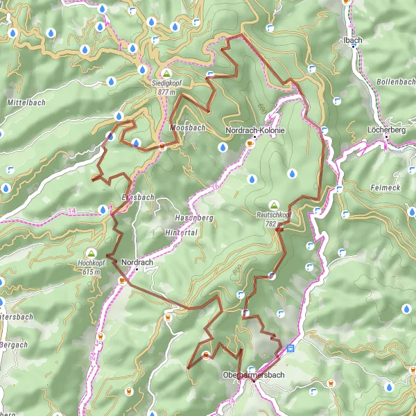 Map miniature of "Nordrach and Beyond" cycling inspiration in Freiburg, Germany. Generated by Tarmacs.app cycling route planner