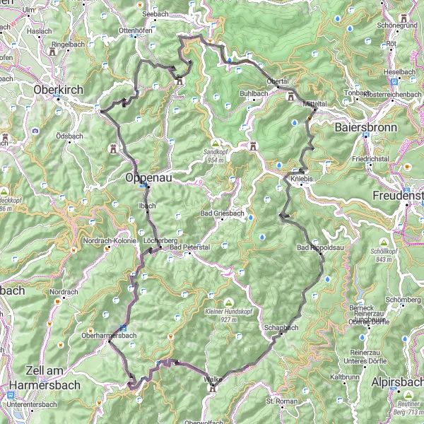 Map miniature of "Allerheiligen Loop" cycling inspiration in Freiburg, Germany. Generated by Tarmacs.app cycling route planner