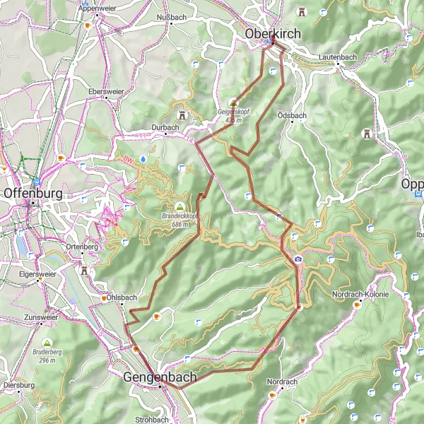 Map miniature of "Gengenbach Adventure" cycling inspiration in Freiburg, Germany. Generated by Tarmacs.app cycling route planner