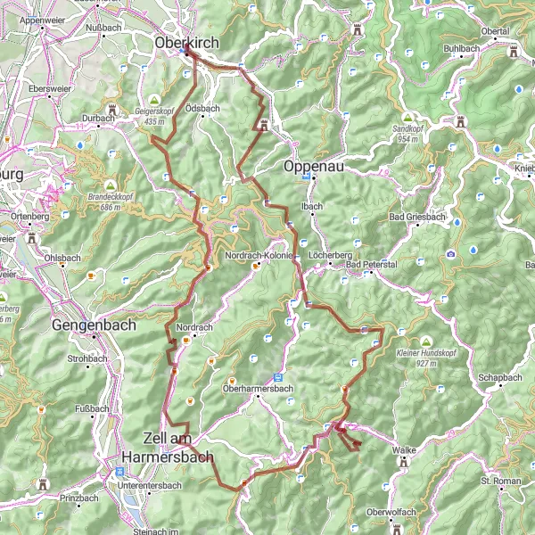 Karten-Miniaturansicht der Radinspiration "Oberkirch - Wolfenkopf - Oberkirch" in Freiburg, Germany. Erstellt vom Tarmacs.app-Routenplaner für Radtouren