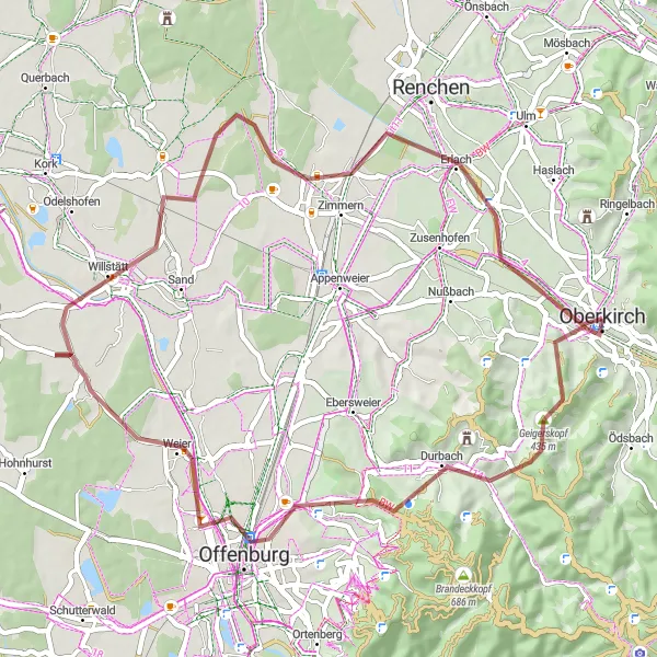 Map miniature of "Durbach Explorer" cycling inspiration in Freiburg, Germany. Generated by Tarmacs.app cycling route planner