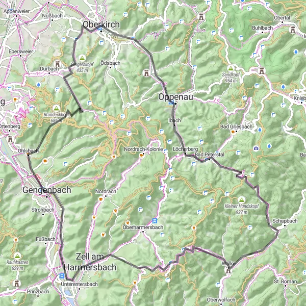 Karten-Miniaturansicht der Radinspiration "Roadtour durch das Renchtal" in Freiburg, Germany. Erstellt vom Tarmacs.app-Routenplaner für Radtouren