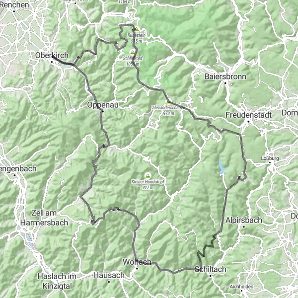 Karten-Miniaturansicht der Radinspiration "All Saints' Wasserfall - Brandenkopf - Oberkirch" in Freiburg, Germany. Erstellt vom Tarmacs.app-Routenplaner für Radtouren