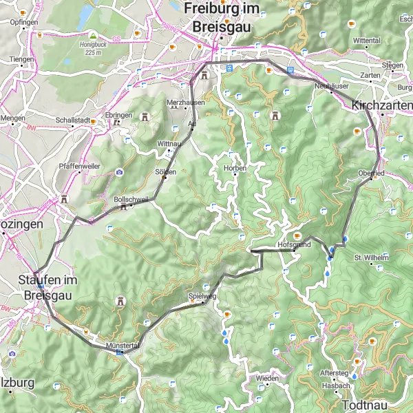 Map miniature of "Schauinsland Adventure" cycling inspiration in Freiburg, Germany. Generated by Tarmacs.app cycling route planner