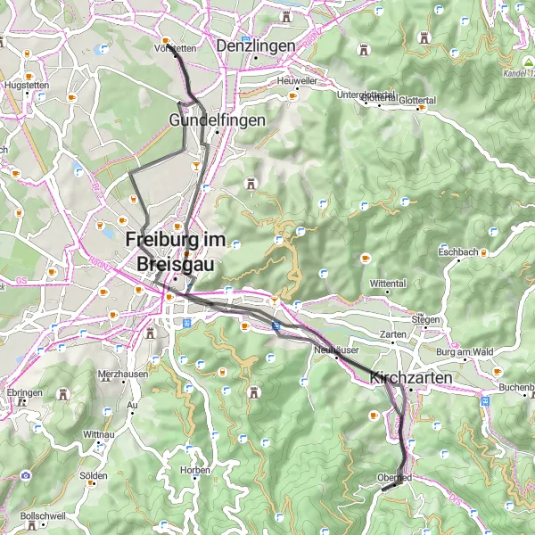 Karten-Miniaturansicht der Radinspiration "Durch die Täler und Berge" in Freiburg, Germany. Erstellt vom Tarmacs.app-Routenplaner für Radtouren