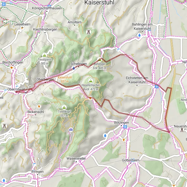 Map miniature of "Kaiserstuhl Delight" cycling inspiration in Freiburg, Germany. Generated by Tarmacs.app cycling route planner