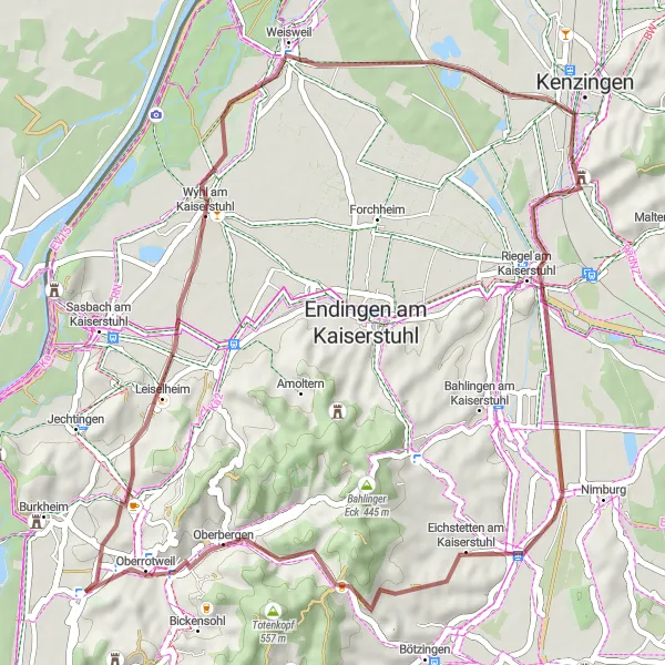 Map miniature of "Eichberg - Kaiserstuhl Round-trip" cycling inspiration in Freiburg, Germany. Generated by Tarmacs.app cycling route planner