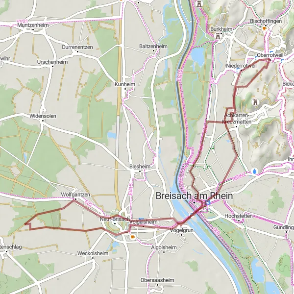 Karten-Miniaturansicht der Radinspiration "Rheinradweg und Burgen" in Freiburg, Germany. Erstellt vom Tarmacs.app-Routenplaner für Radtouren
