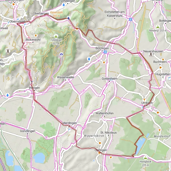 Map miniature of "Kaiserstuhlblick - Totenkopf Round-trip" cycling inspiration in Freiburg, Germany. Generated by Tarmacs.app cycling route planner