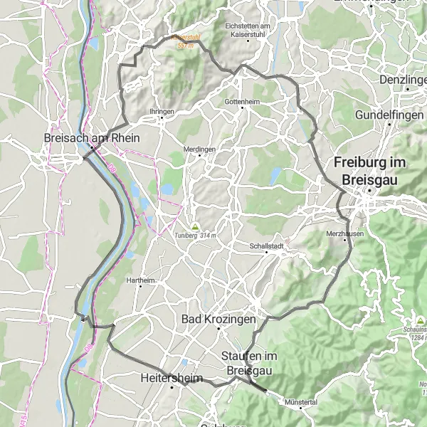 Karten-Miniaturansicht der Radinspiration "Kaiserstühler Winzerstraße" in Freiburg, Germany. Erstellt vom Tarmacs.app-Routenplaner für Radtouren
