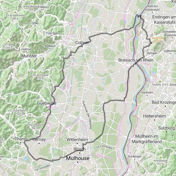 Map miniature of "Bickensohl - Totenkopf Loop" cycling inspiration in Freiburg, Germany. Generated by Tarmacs.app cycling route planner