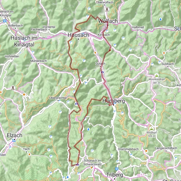 Map miniature of "Hexentanzplatz and Hauenstein" cycling inspiration in Freiburg, Germany. Generated by Tarmacs.app cycling route planner