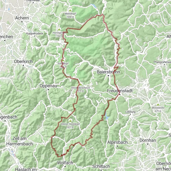 Map miniature of "Oberwolfach and Freudenstadt" cycling inspiration in Freiburg, Germany. Generated by Tarmacs.app cycling route planner