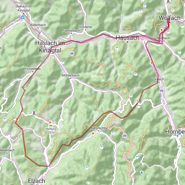 Karten-Miniaturansicht der Radinspiration "Gravelroute um Wolfach" in Freiburg, Germany. Erstellt vom Tarmacs.app-Routenplaner für Radtouren