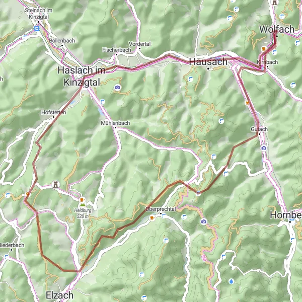 Map miniature of "Fürstenbergisches Schloss Wolfach and Urenkopfturm" cycling inspiration in Freiburg, Germany. Generated by Tarmacs.app cycling route planner