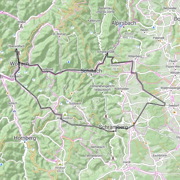 Map miniature of "Wolfach Loop" cycling inspiration in Freiburg, Germany. Generated by Tarmacs.app cycling route planner