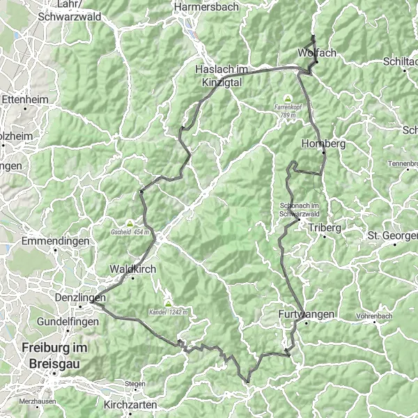 Map miniature of "Black Forest Explorer" cycling inspiration in Freiburg, Germany. Generated by Tarmacs.app cycling route planner