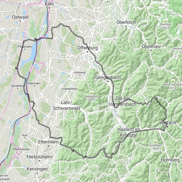 Map miniature of "Hexentanzplatz and Hoher Geisberg" cycling inspiration in Freiburg, Germany. Generated by Tarmacs.app cycling route planner