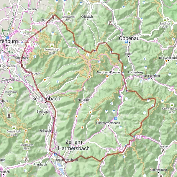 Map miniature of "The Wolfenkopf Challenge" cycling inspiration in Freiburg, Germany. Generated by Tarmacs.app cycling route planner