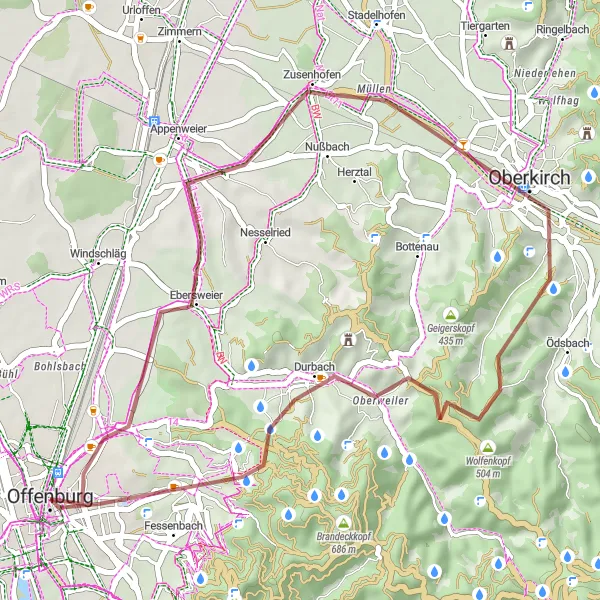 Karten-Miniaturansicht der Radinspiration "Kurze Schottertour um Offenburg" in Freiburg, Germany. Erstellt vom Tarmacs.app-Routenplaner für Radtouren