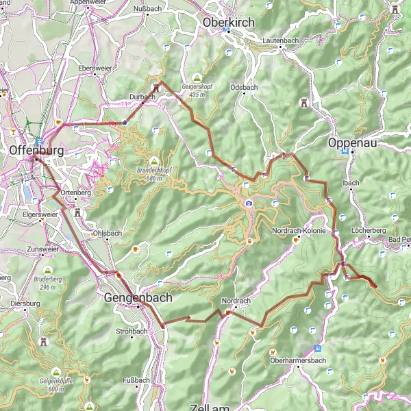 Map miniature of "Offenburg to Holengrundhütte" cycling inspiration in Freiburg, Germany. Generated by Tarmacs.app cycling route planner
