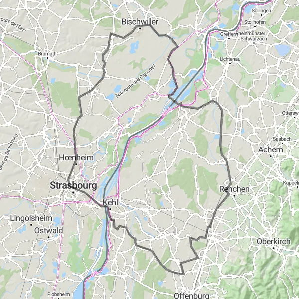 Map miniature of "The Cross-Border Adventure" cycling inspiration in Freiburg, Germany. Generated by Tarmacs.app cycling route planner