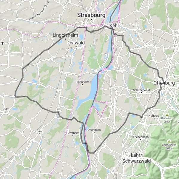 Karten-Miniaturansicht der Radinspiration "Rundtour um Offenburg" in Freiburg, Germany. Erstellt vom Tarmacs.app-Routenplaner für Radtouren