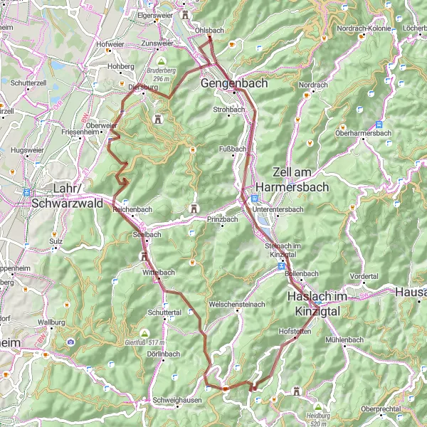 Map miniature of "Discover the Gravel Trails of Hornisgrinde" cycling inspiration in Freiburg, Germany. Generated by Tarmacs.app cycling route planner