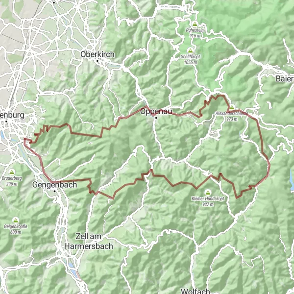 Map miniature of "Conquer the Heights of the Ortenau Region" cycling inspiration in Freiburg, Germany. Generated by Tarmacs.app cycling route planner