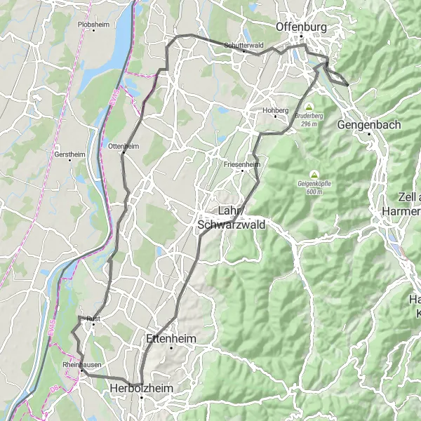 Map miniature of "Ohlsbach Tour" cycling inspiration in Freiburg, Germany. Generated by Tarmacs.app cycling route planner