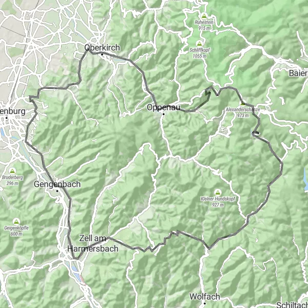 Karten-Miniaturansicht der Radinspiration "Herausforderung in den Schwarzwaldhöhen" in Freiburg, Germany. Erstellt vom Tarmacs.app-Routenplaner für Radtouren