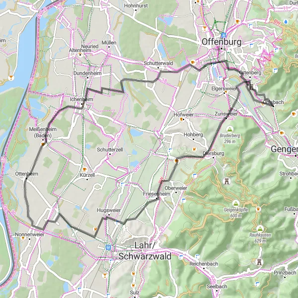 Map miniature of "Ohlsbach Road Cycling Route" cycling inspiration in Freiburg, Germany. Generated by Tarmacs.app cycling route planner
