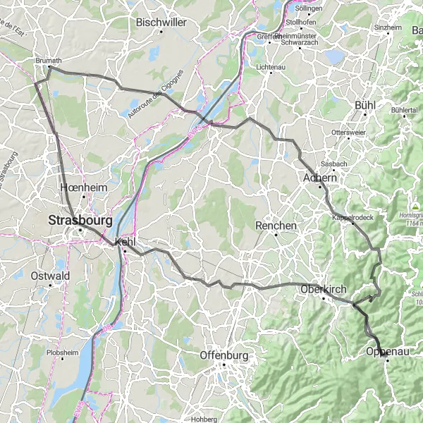 Karten-Miniaturansicht der Radinspiration "Historische Schlösser und Burgen-Tour" in Freiburg, Germany. Erstellt vom Tarmacs.app-Routenplaner für Radtouren