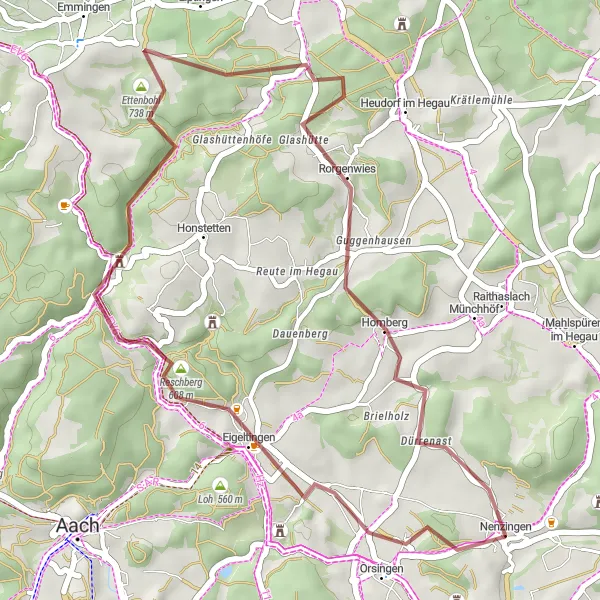 Karten-Miniaturansicht der Radinspiration "Gravel Tour durch die Natur und Kultur der Region" in Freiburg, Germany. Erstellt vom Tarmacs.app-Routenplaner für Radtouren