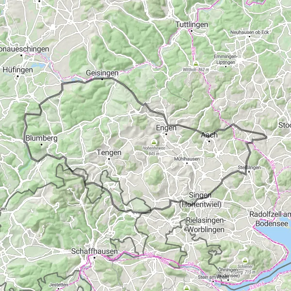 Karten-Miniaturansicht der Radinspiration "Hügeliges Abenteuer durch den Hegau" in Freiburg, Germany. Erstellt vom Tarmacs.app-Routenplaner für Radtouren