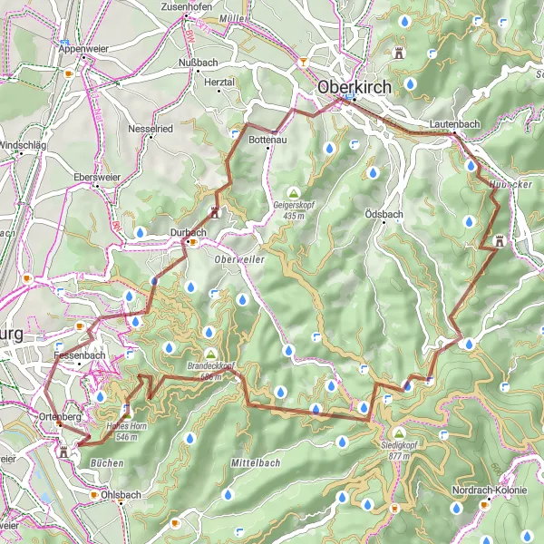 Karten-Miniaturansicht der Radinspiration "Gravel-Tour um Ortenberg" in Freiburg, Germany. Erstellt vom Tarmacs.app-Routenplaner für Radtouren