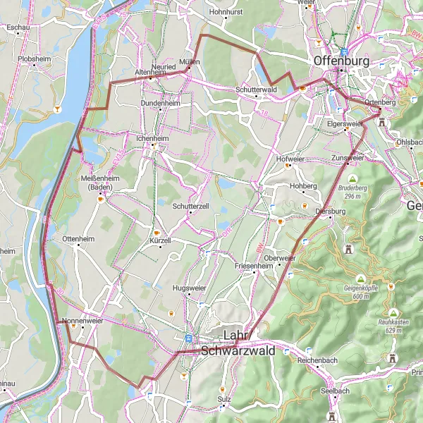 Karten-Miniaturansicht der Radinspiration "Entdeckungstour um Lahr" in Freiburg, Germany. Erstellt vom Tarmacs.app-Routenplaner für Radtouren
