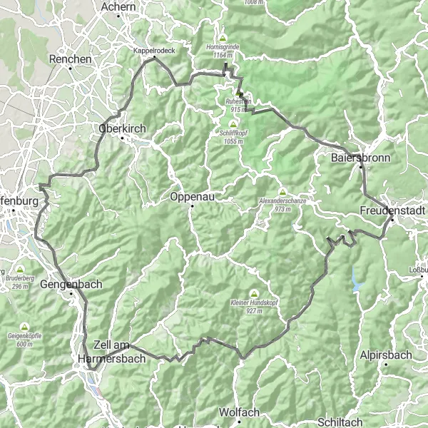 Map miniature of "Freiburg Road Challenge" cycling inspiration in Freiburg, Germany. Generated by Tarmacs.app cycling route planner