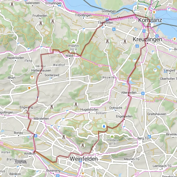 Map miniature of "Napoleonturm and Sonnenuntergang Gravel Route" cycling inspiration in Freiburg, Germany. Generated by Tarmacs.app cycling route planner