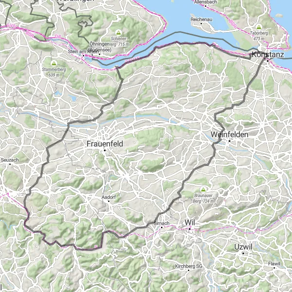 Map miniature of "Schloss Bachtobel and Sennhof Road Loop" cycling inspiration in Freiburg, Germany. Generated by Tarmacs.app cycling route planner